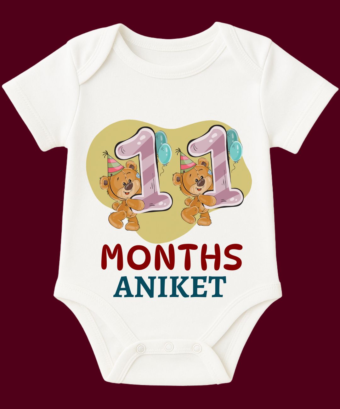 11 Month Teddy Print Baby Outfit