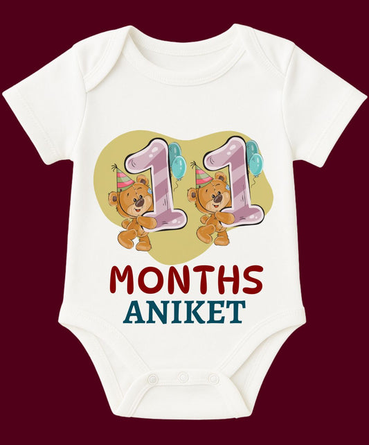 11 Month Teddy Print Baby Outfit