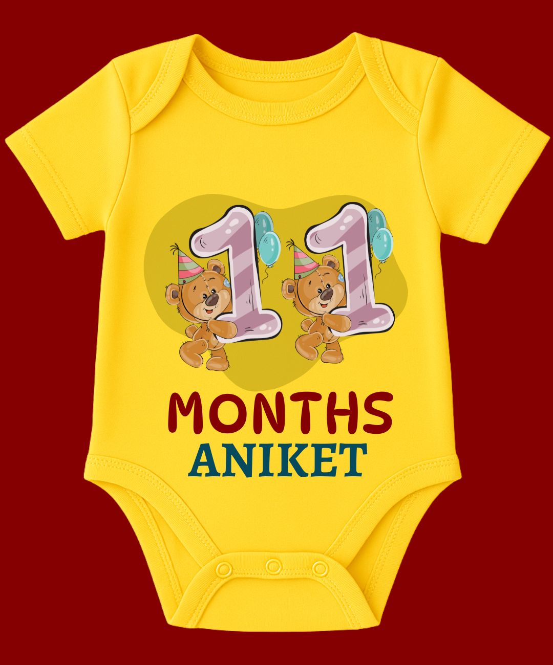 11 Month Teddy Print Baby Outfit
