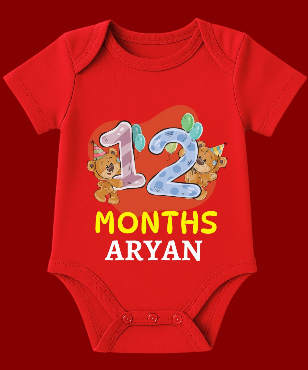 Custom Name - 12 Month Teddy Print Baby Outfit