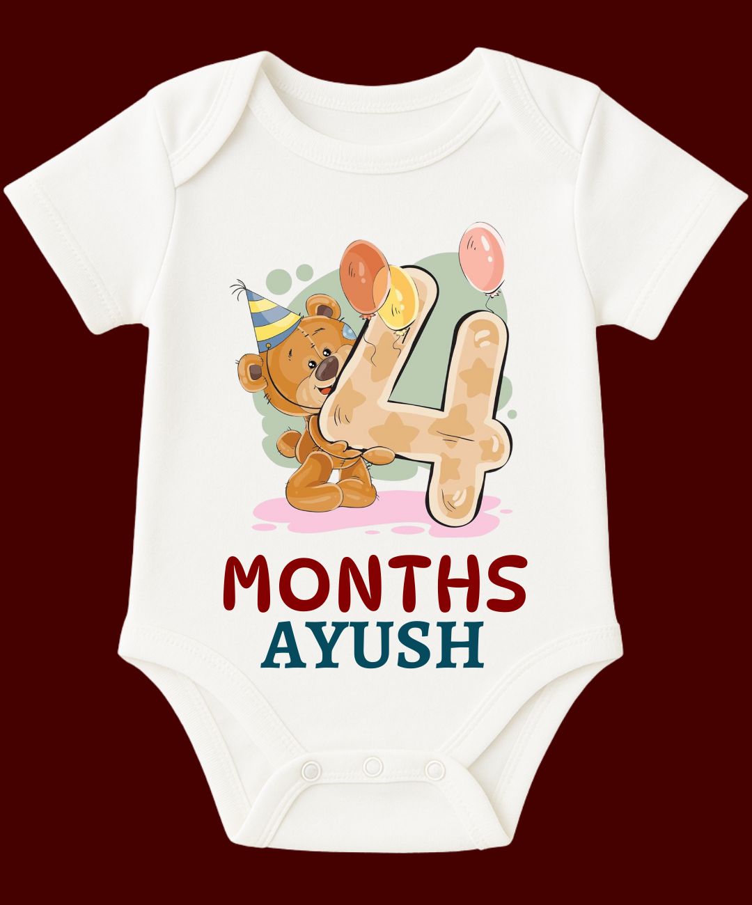 4 Month Teddy Design Baby Outfit