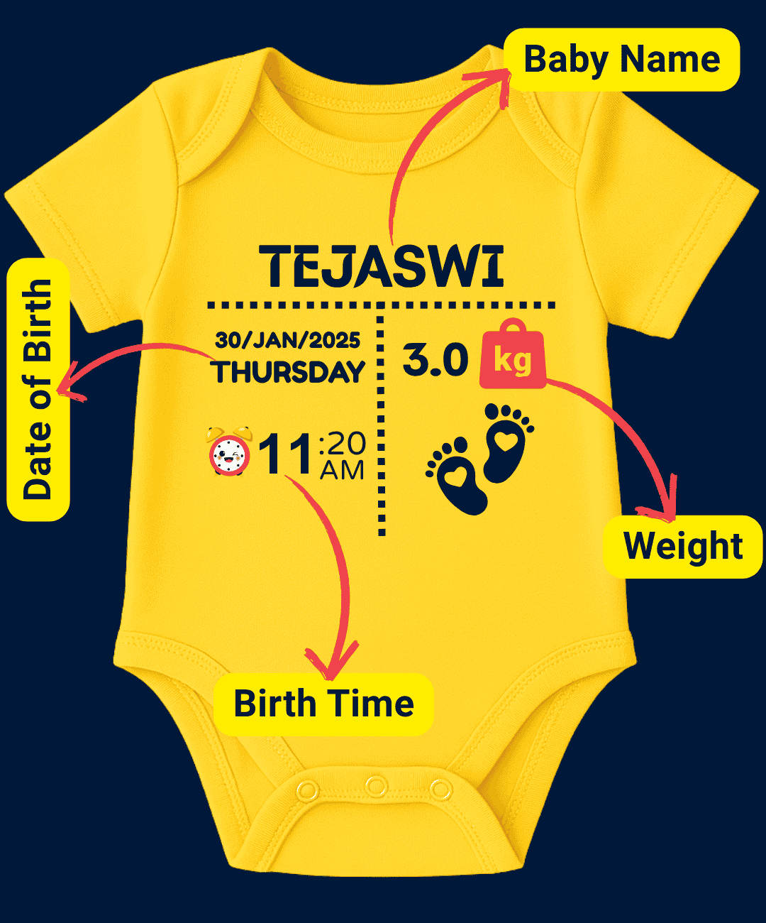 Custom Name - Baby Romper with Baby Details