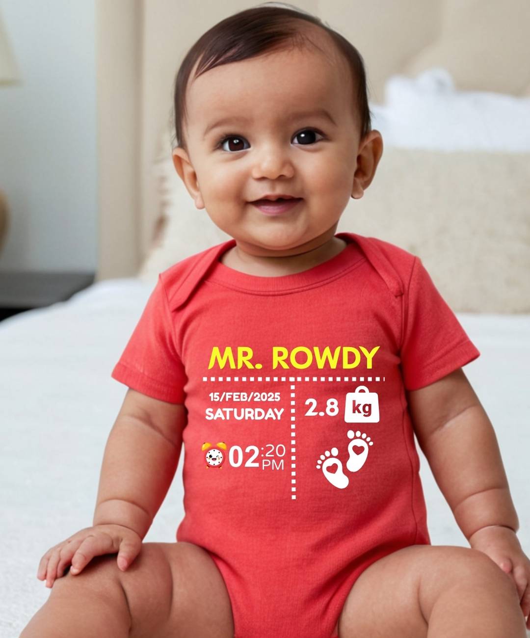 Custom Name - Baby Romper with Baby Details