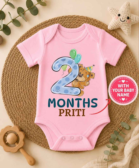 Custom Name - 2 Month Teddy Design Baby Outfit