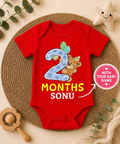 Custom Name - 2 Month Teddy Design Baby Outfit