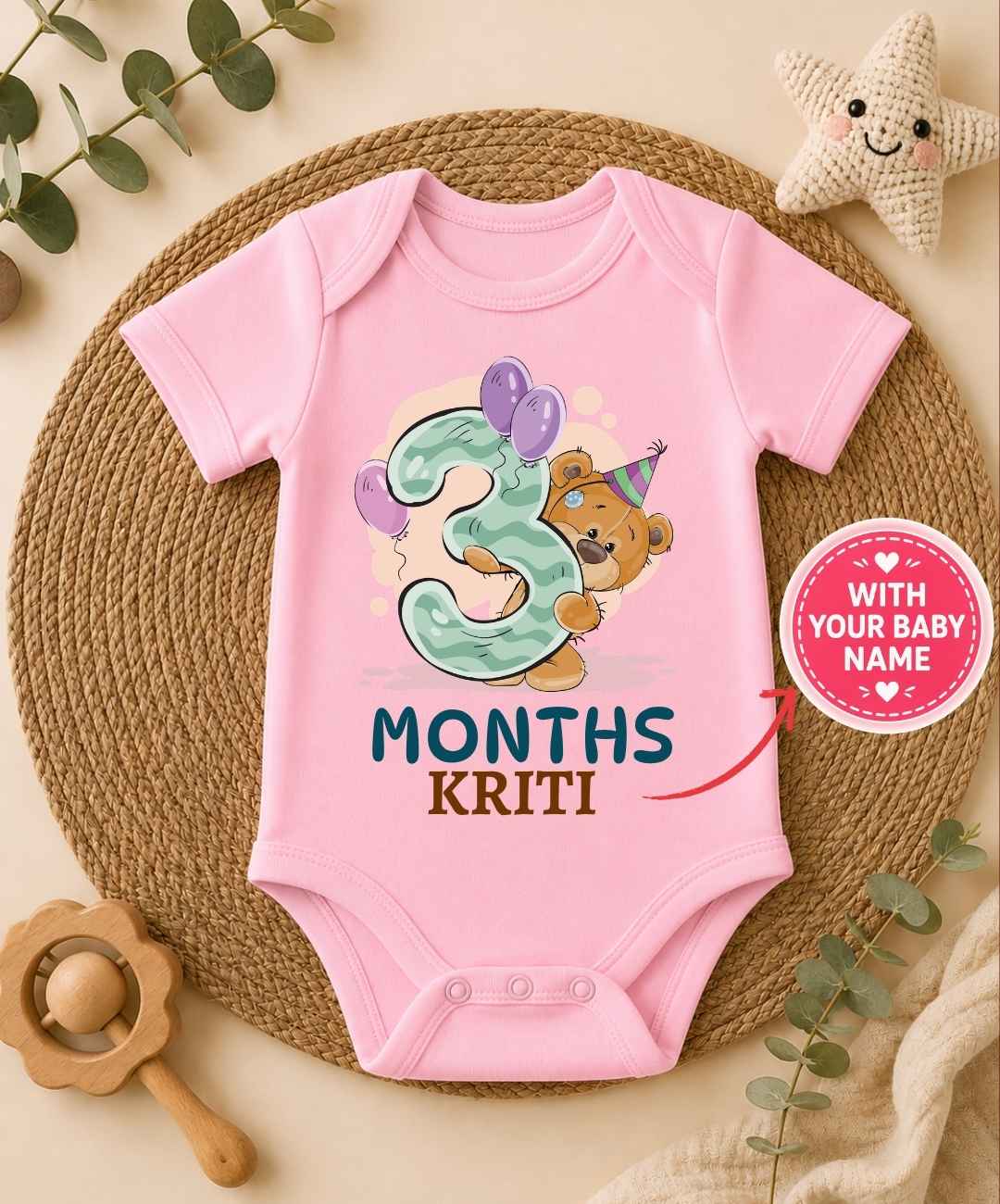 Custom Name - 3 Month Teddy Design Baby Outfit
