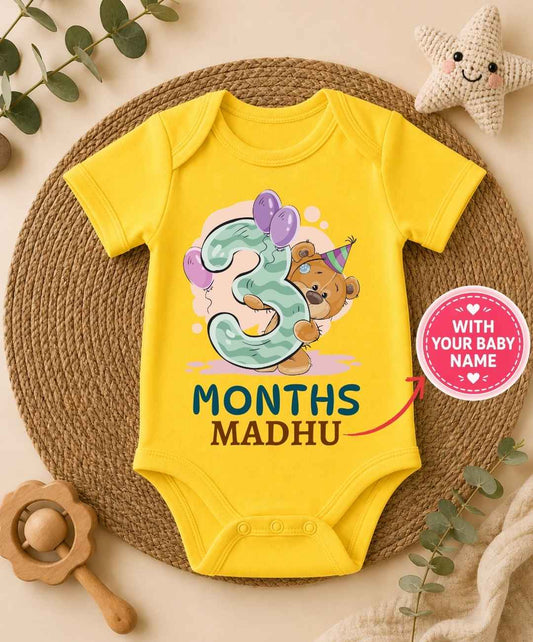 Custom Name - 3 Month Teddy Design Baby Outfit