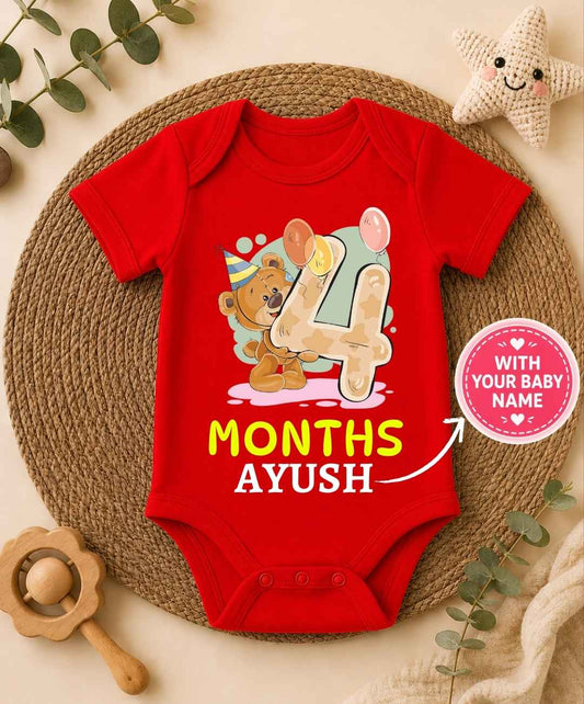 Custom Name - 4 Month Teddy Design Baby Outfit