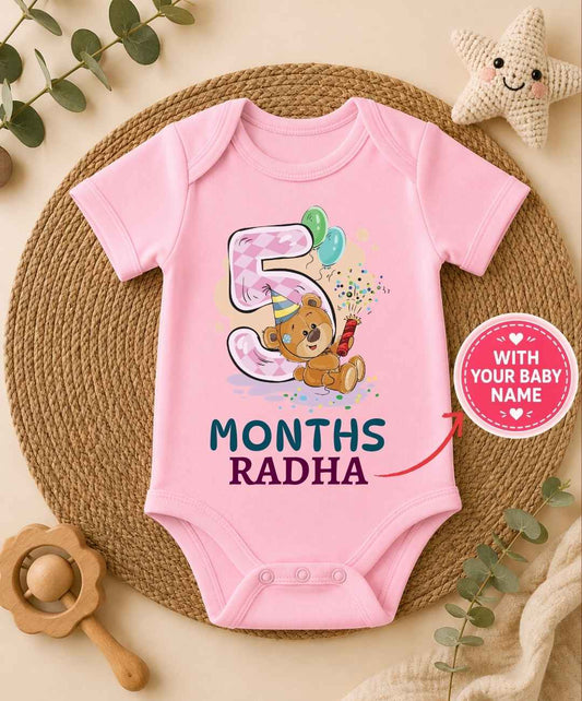 Custom Name - 5 Month Teddy Design Baby Outfit