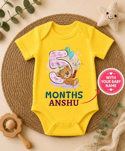 Custom Name - 5 Month Teddy Design Baby Outfit