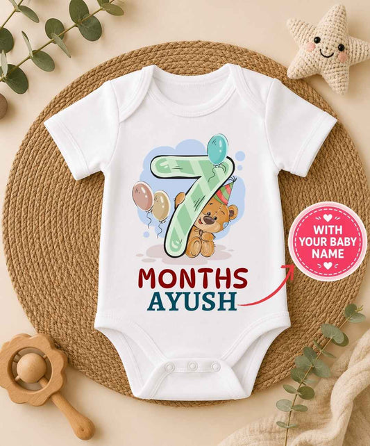 Custom Name - 7 Month Teddy Design Baby Outfit