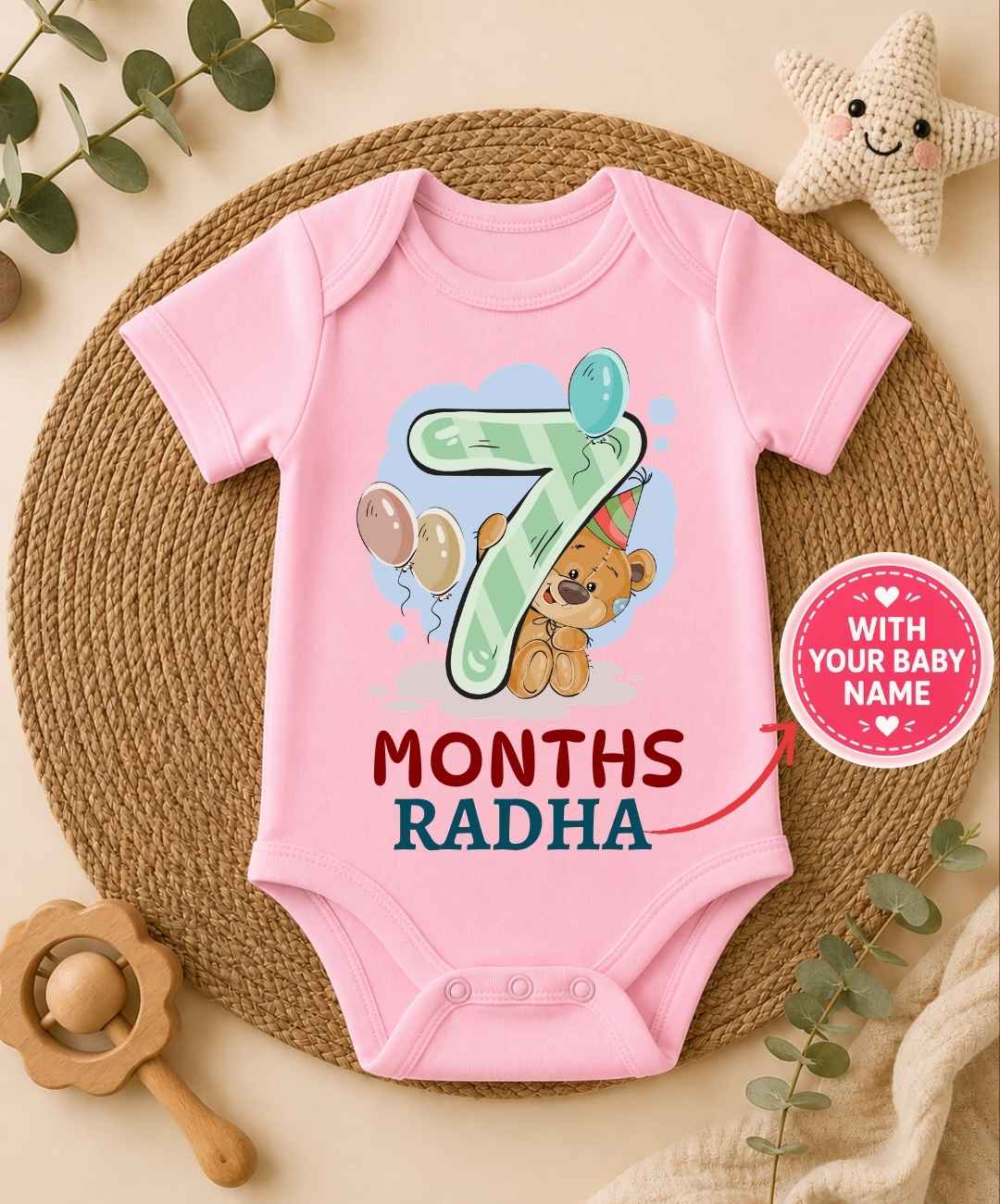 Custom Name - 7 Month Teddy Design Baby Outfit