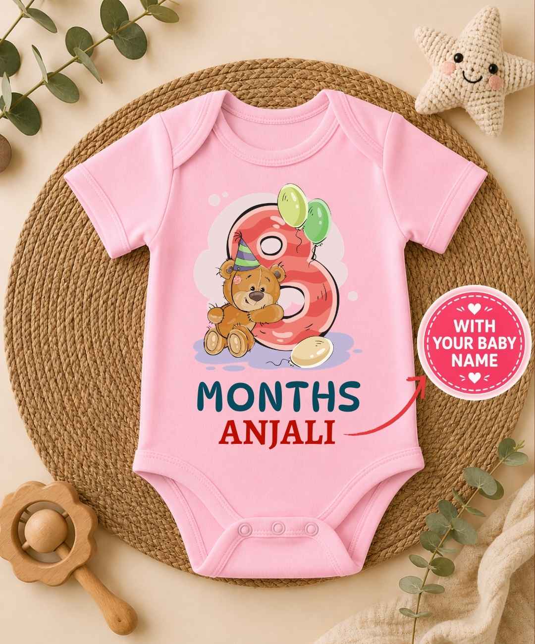 Custom Name - 8 Month Teddy Design Baby Outfit