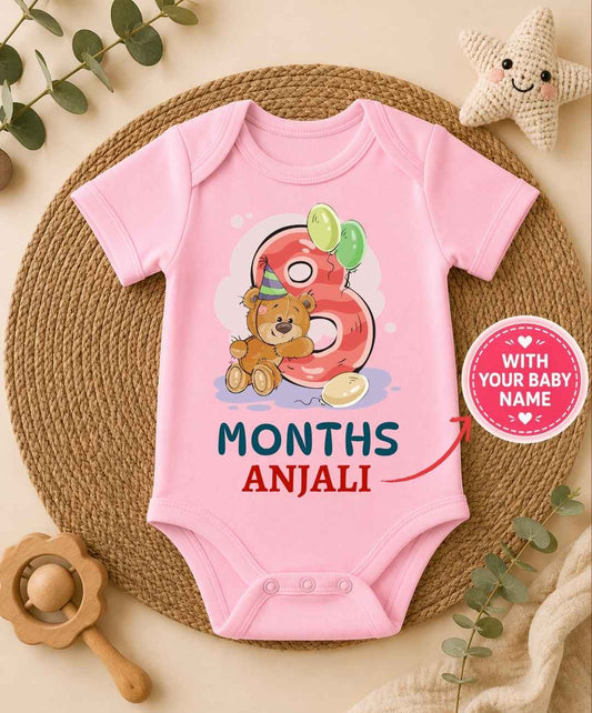 Custom Name - 8 Month Teddy Design Baby Outfit