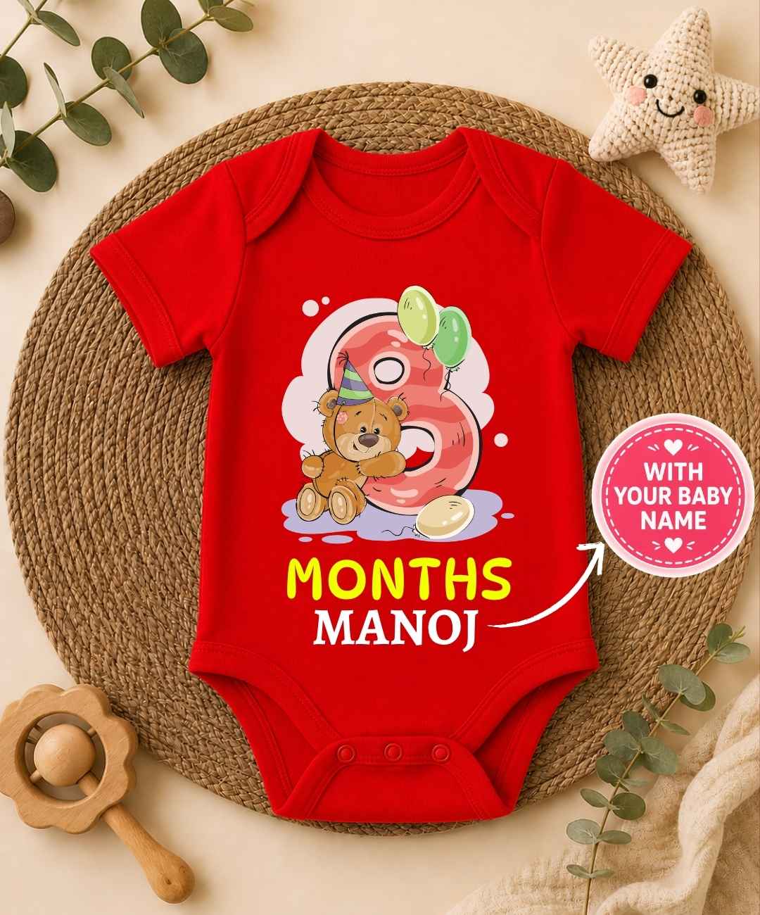 Custom Name - 8 Month Teddy Design Baby Outfit