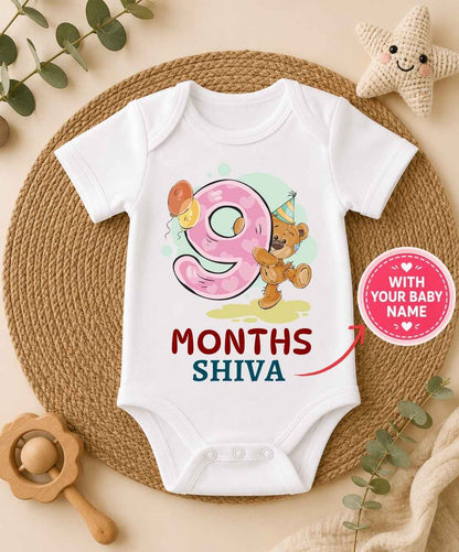 Custom Name - 9 Month Teddy Design Baby Outfit