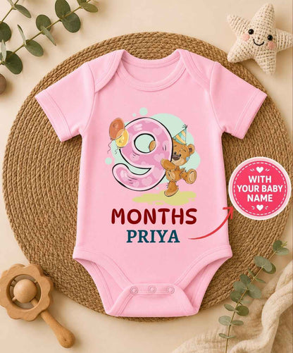 Custom Name - 9 Month Teddy Design Baby Outfit