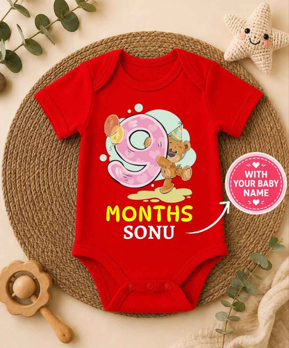 Custom Name - 9 Month Teddy Design Baby Outfit