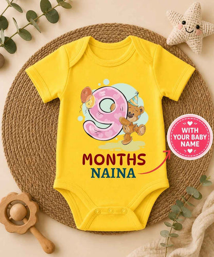 Custom Name - 9 Month Teddy Design Baby Outfit
