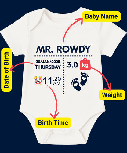 Custom Name - Baby Romper with Baby Details