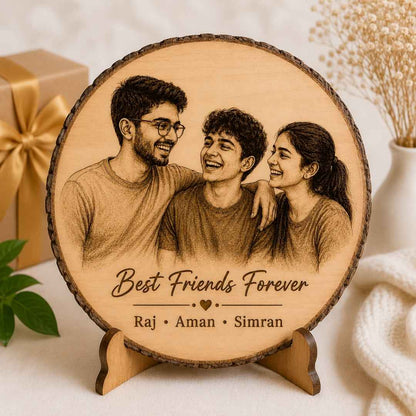 Custom Name - Round Wooden Photo Frame with Photo & Message