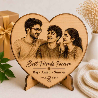 Custom Name - Heart Wooden Photo Frame with Photo & Message