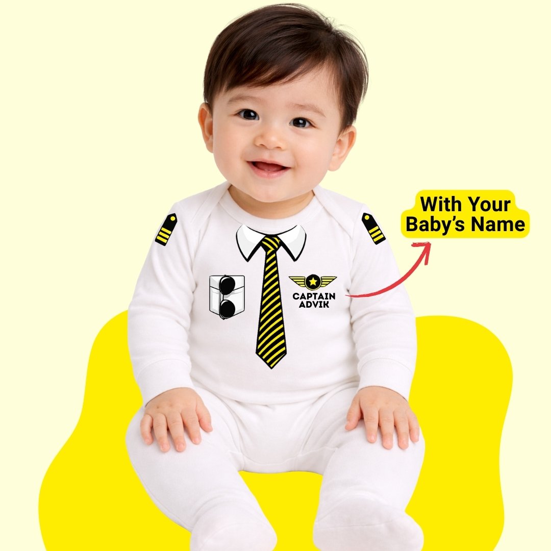 Custom Name - Baby Pilot Captain Special Aviator Full Romper