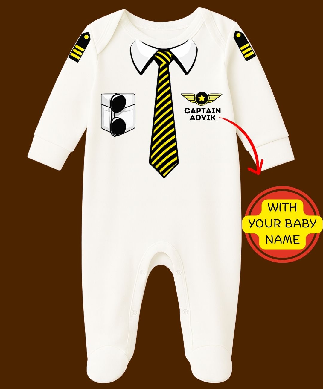Custom Name - Baby Pilot Captain Special Aviator Full Romper