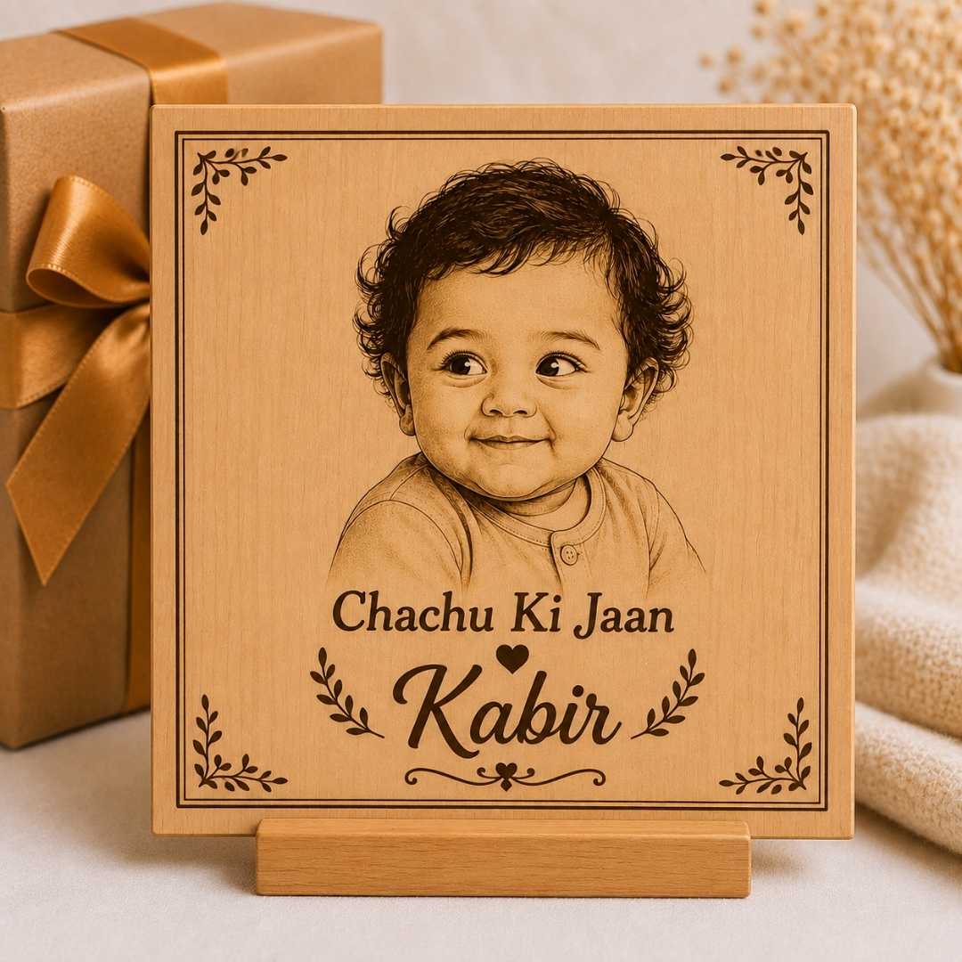Custom Name - Rectangular Wooden Photo Frame with Photo & Message
