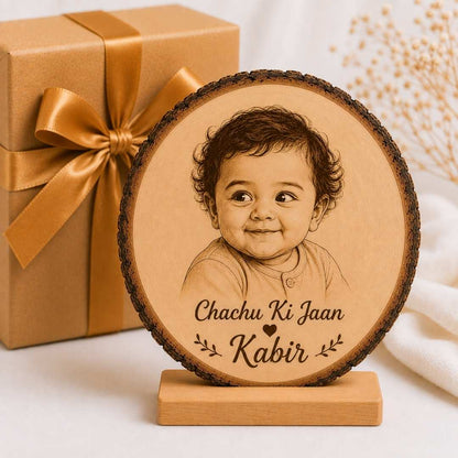 Custom Name - Round Wooden Photo Frame with Photo & Message