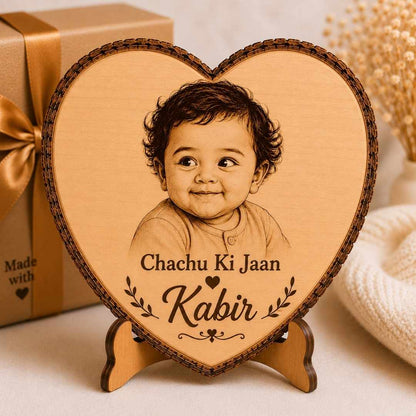 Custom Name - Heart Wooden Photo Frame with Photo & Message
