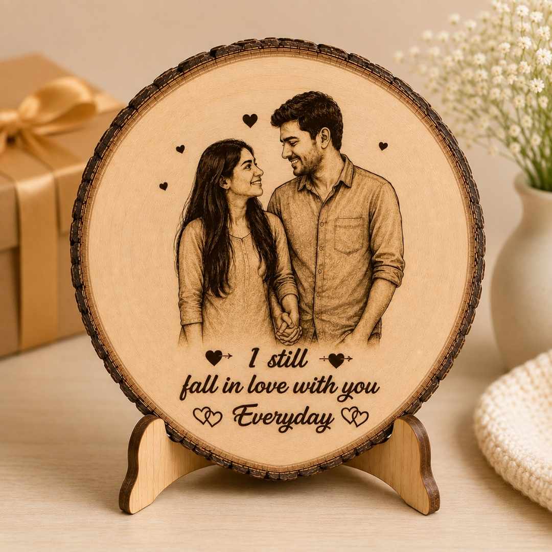Custom Name - Round Wooden Photo Frame with Photo & Message