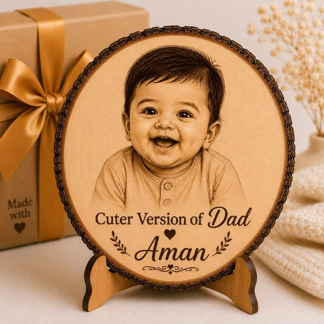 Custom Name - Round Wooden Photo Frame with Photo & Message