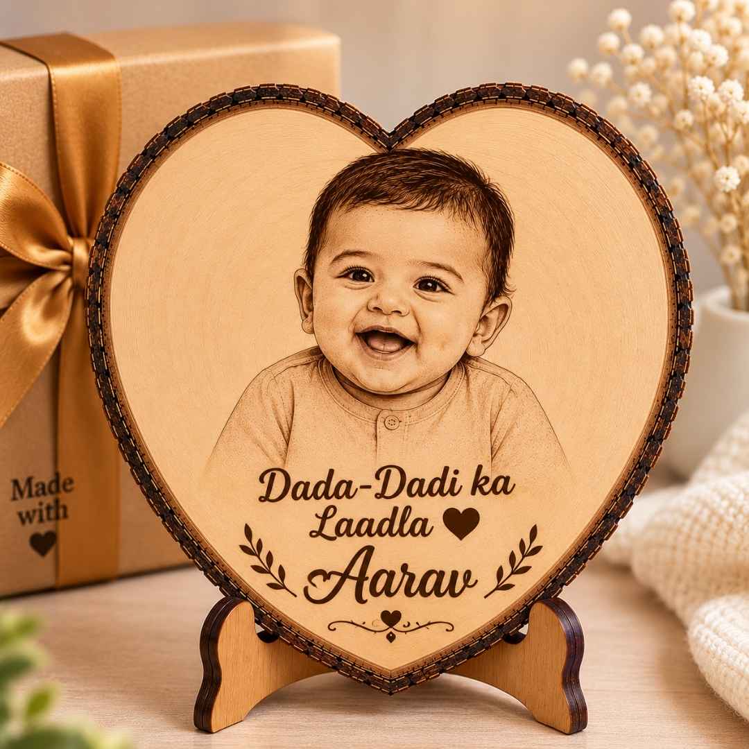 Custom Name - Heart Wooden Photo Frame with Photo & Message