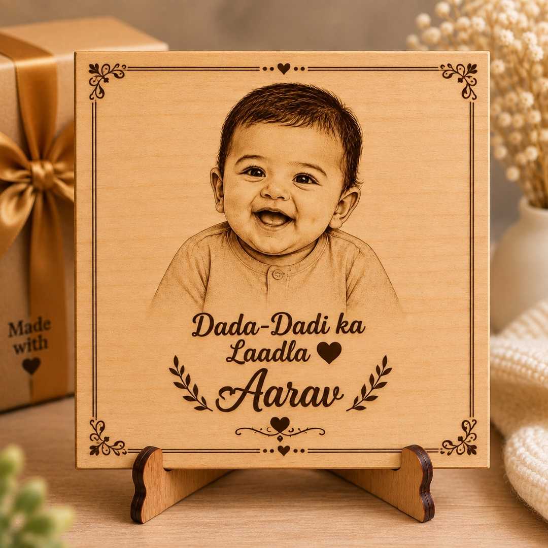 Custom Name - Rectangular Wooden Photo Frame with Photo & Message