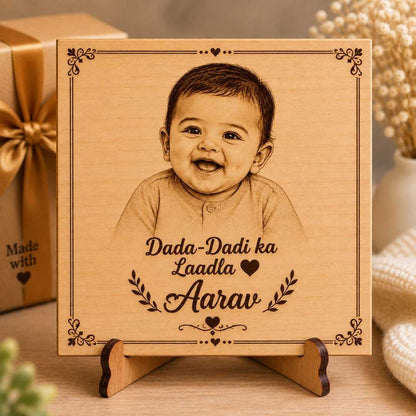 Custom Name - Rectangular Wooden Photo Frame with Photo & Message