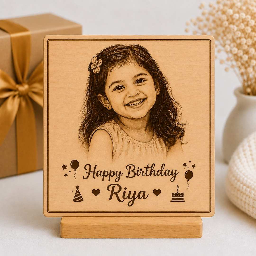 Custom Name - Rectangular Wooden Photo Frame with Photo & Message