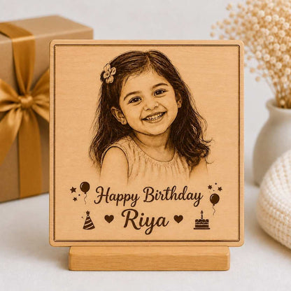 Custom Name - Rectangular Wooden Photo Frame with Photo & Message