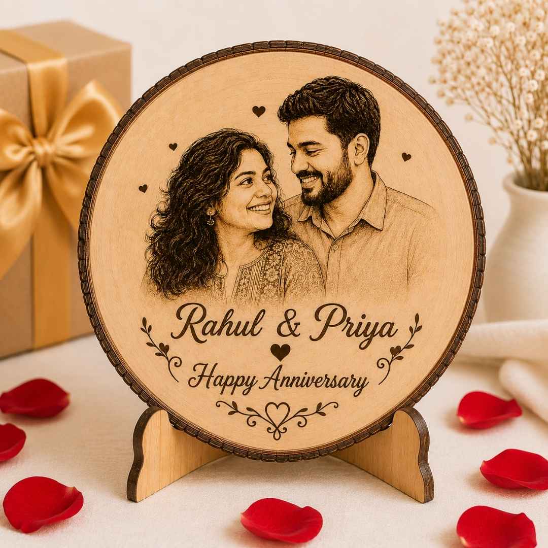 Custom Name - Round Wooden Photo Frame with Photo & Message