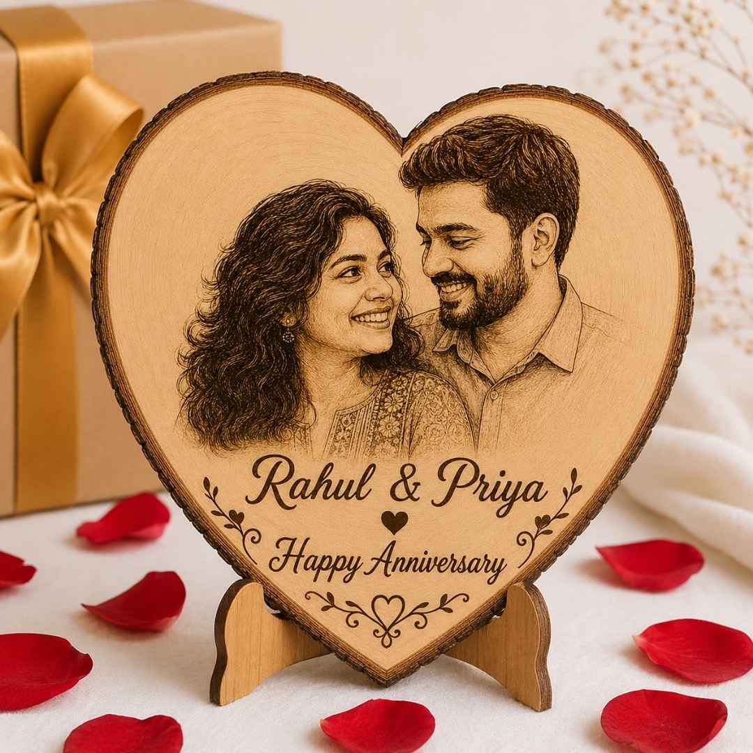 Custom Name - Heart Wooden Photo Frame with Photo & Message