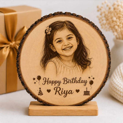 Custom Name - Round Wooden Photo Frame with Photo & Message