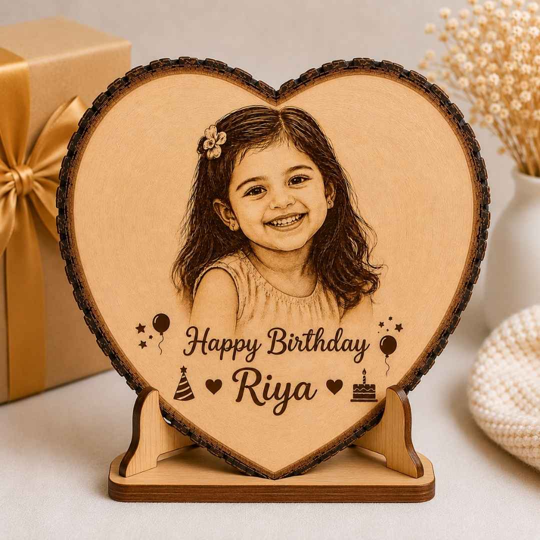 Custom Name - Heart Wooden Photo Frame with Photo & Message