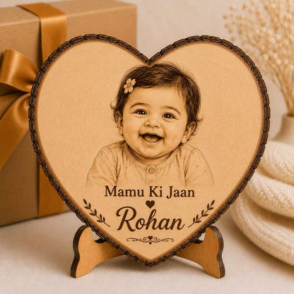 Custom Name - Heart Wooden Photo Frame with Photo & Message