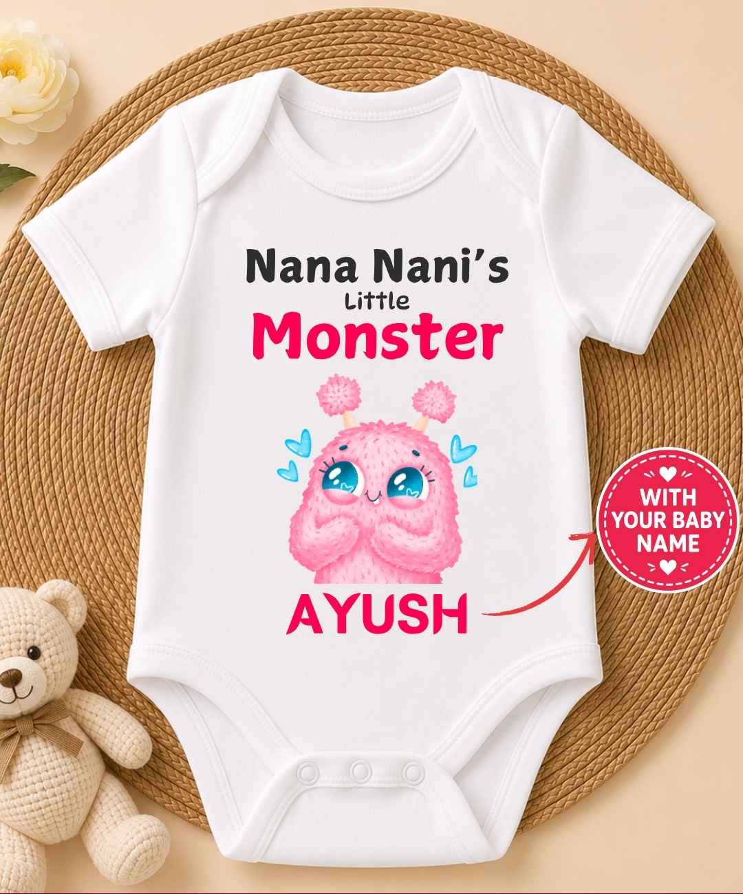 Custom Name - Nana Nani's Little Monster Baby Outfit