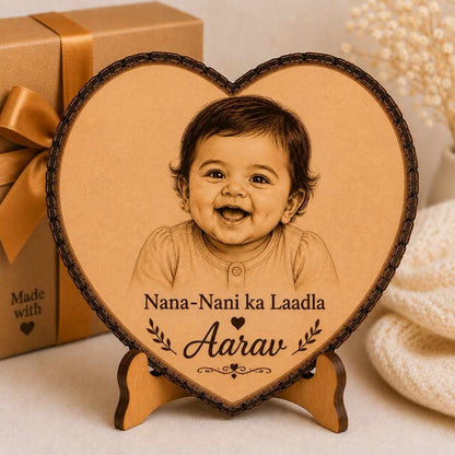 Custom Name - Heart Wooden Photo Frame with Photo & Message