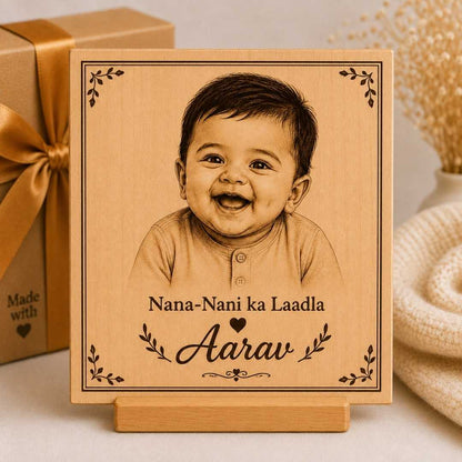 Custom Name - Rectangular Wooden Photo Frame with Photo & Message
