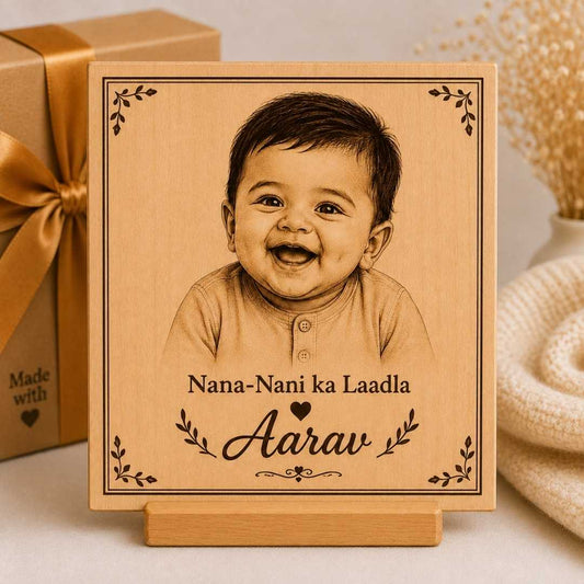 Custom Name - Rectangular Wooden Photo Frame with Photo & Message