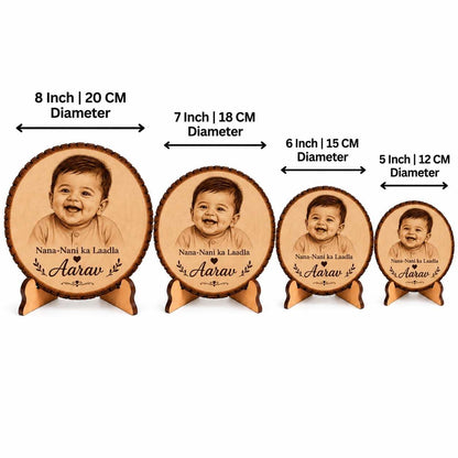 Custom Name - Round Wooden Photo Frame with Photo & Message