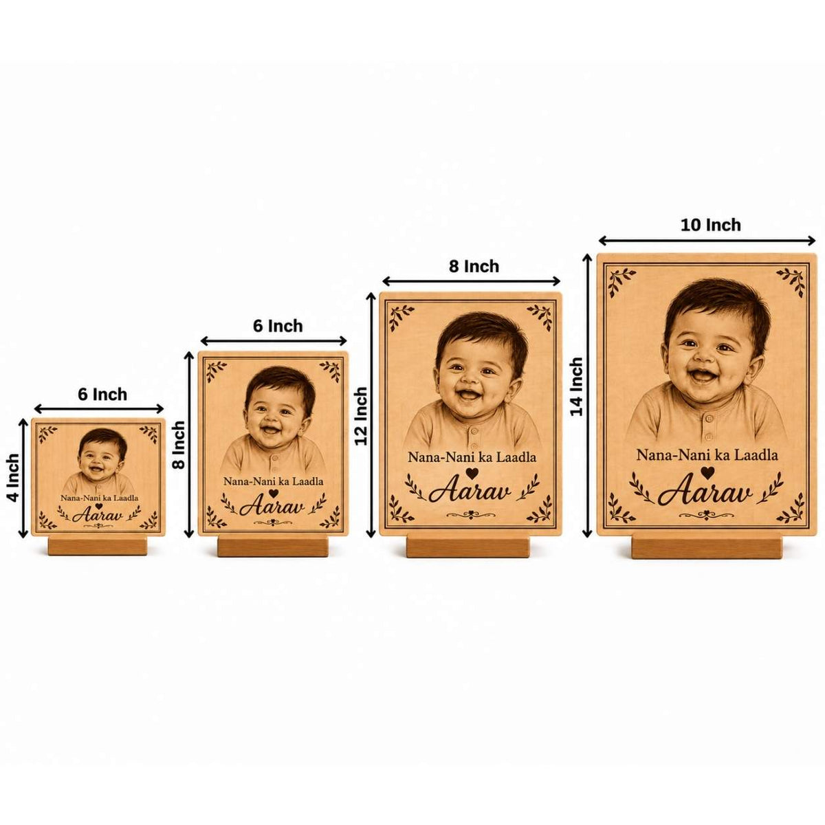 Custom Name - Rectangular Wooden Photo Frame with Photo & Message