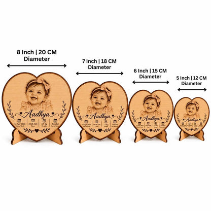 Custom Name - Heart Wooden Photo Frame with Baby Details
